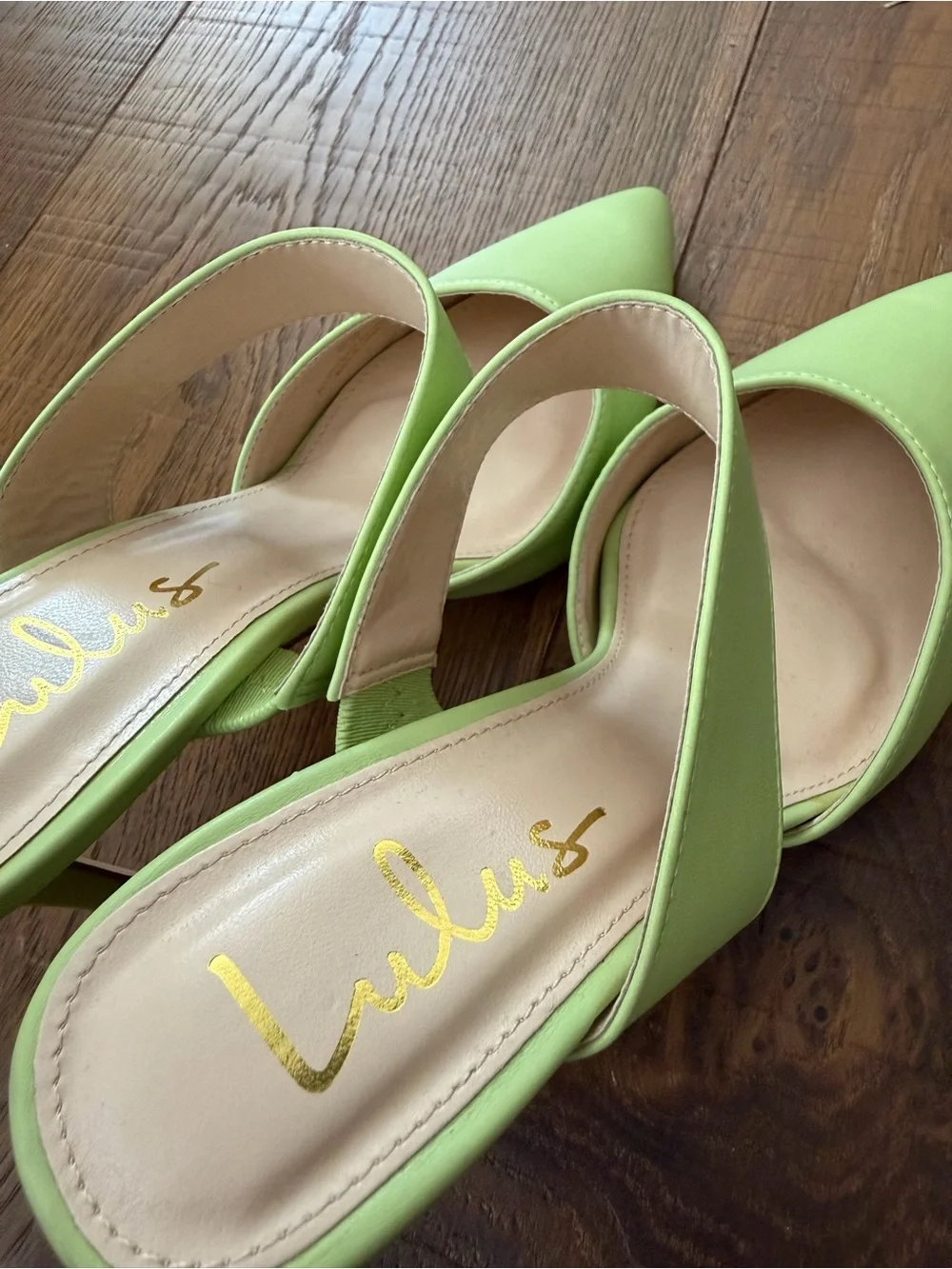 Lulu's Lime Green Pointed Toe Double-Strap Mules
